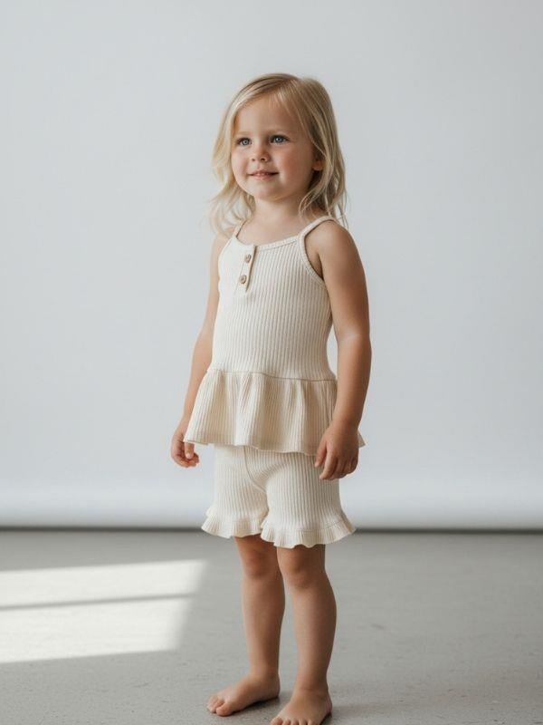 Kız Çocuk Pamuklu Askılı Şortlu Takım