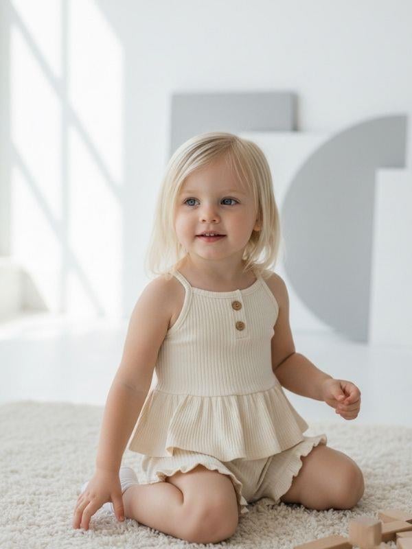 Kız Çocuk Pamuklu Askılı Şortlu Takım