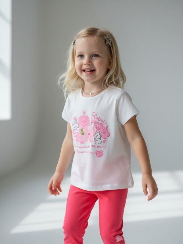 Kız Çocuk Pamuklu Baskılı Kapri Taytlı Takım