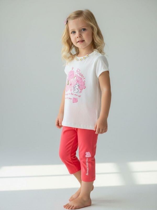 Kız Çocuk Pamuklu Baskılı Kapri Taytlı Takım