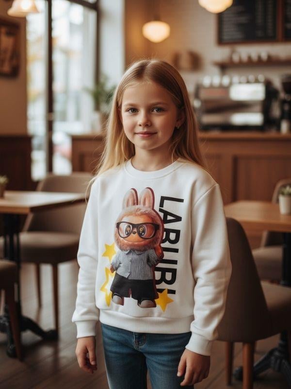 Kız Çocuk Pamuklu Baskılı Karakter Baskılı Tasarım Sweatshirt