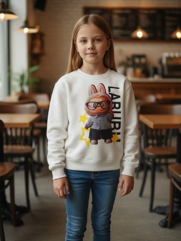 Kız Çocuk Pamuklu Baskılı Karakter Baskılı Tasarım Sweatshirt