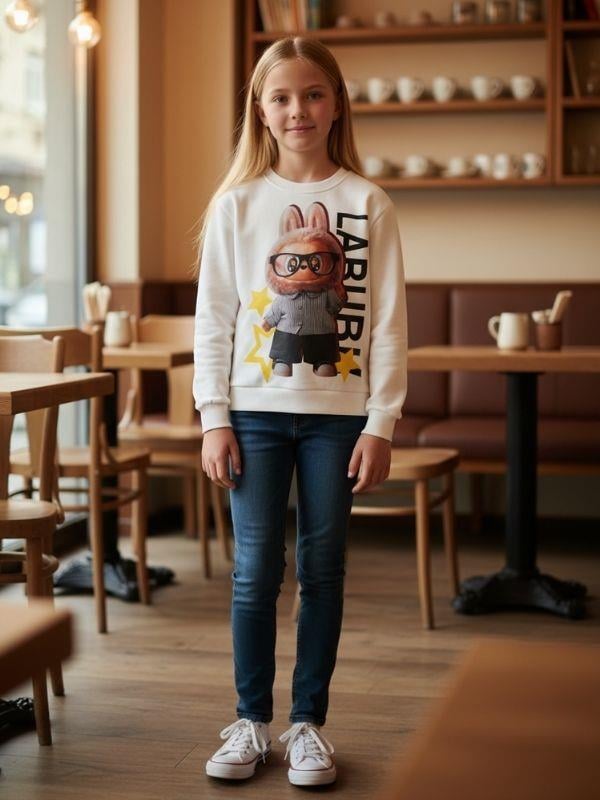 Kız Çocuk Pamuklu Baskılı Karakter Baskılı Tasarım Sweatshirt