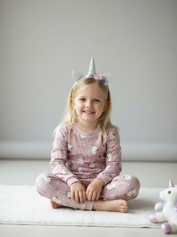 Kız Çocuk Pamuklu Baskılı Pijama Takımı