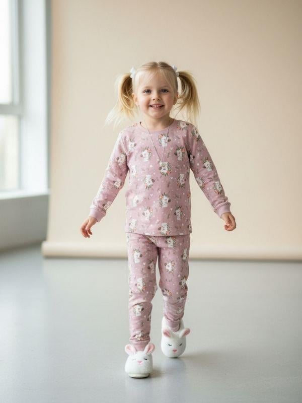 Kız Çocuk Pamuklu Baskılı Pijama Takımı