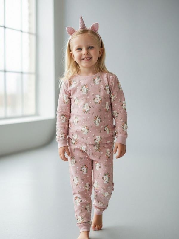 Kız Çocuk Pamuklu Baskılı Pijama Takımı