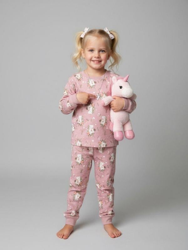 Kız Çocuk Pamuklu Baskılı Pijama Takımı