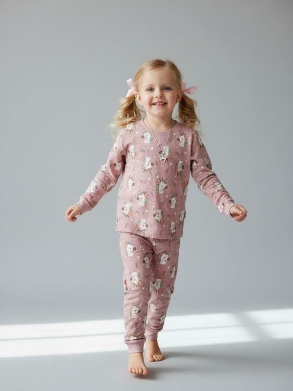 Kız Çocuk Pamuklu Baskılı Pijama Takımı