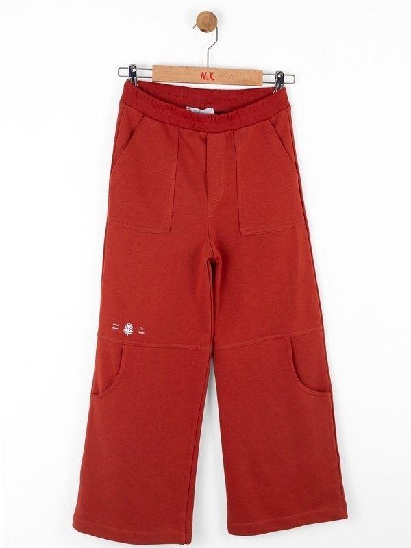 Kız Çocuk Pamuklu Bel Lastikli Cep Detaylı Bol Paça Eşofman Altı