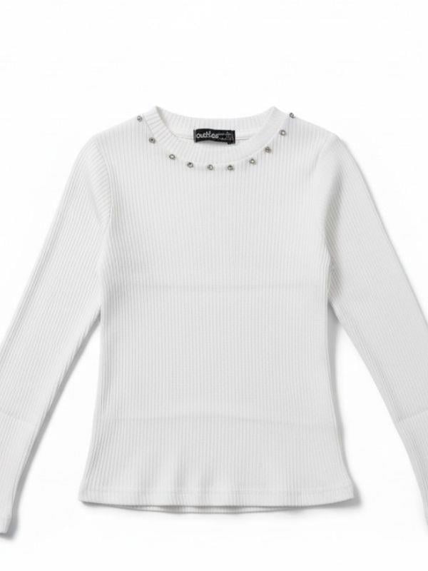 Kız Çocuk Pamuklu Boynu Taş İşlemeli Uzun Kollu Kaşkorse Bluz