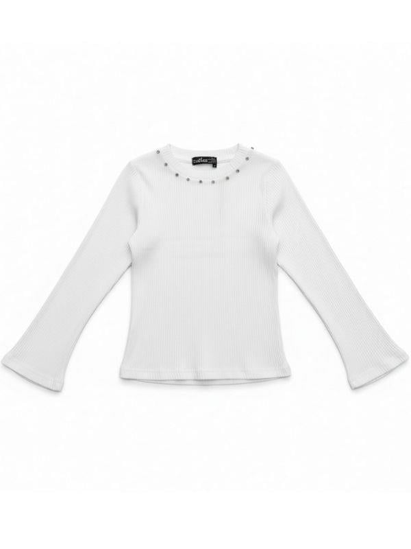 Kız Çocuk Pamuklu Boynu Taş İşlemeli Uzun Kollu Kaşkorse Bluz