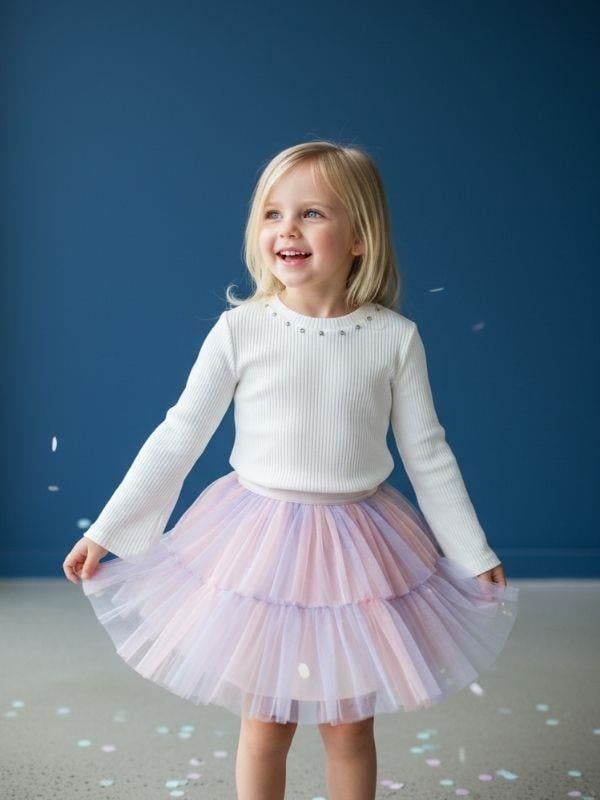 Kız Çocuk Pamuklu Boynu Taş İşlemeli Uzun Kollu Kaşkorse Bluz