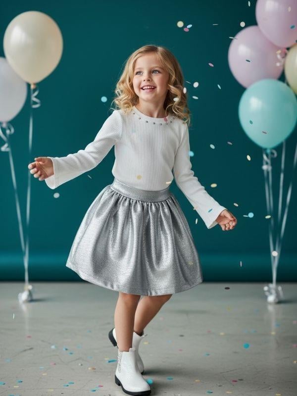 Kız Çocuk Pamuklu Boynu Taş İşlemeli Uzun Kollu Kaşkorse Bluz