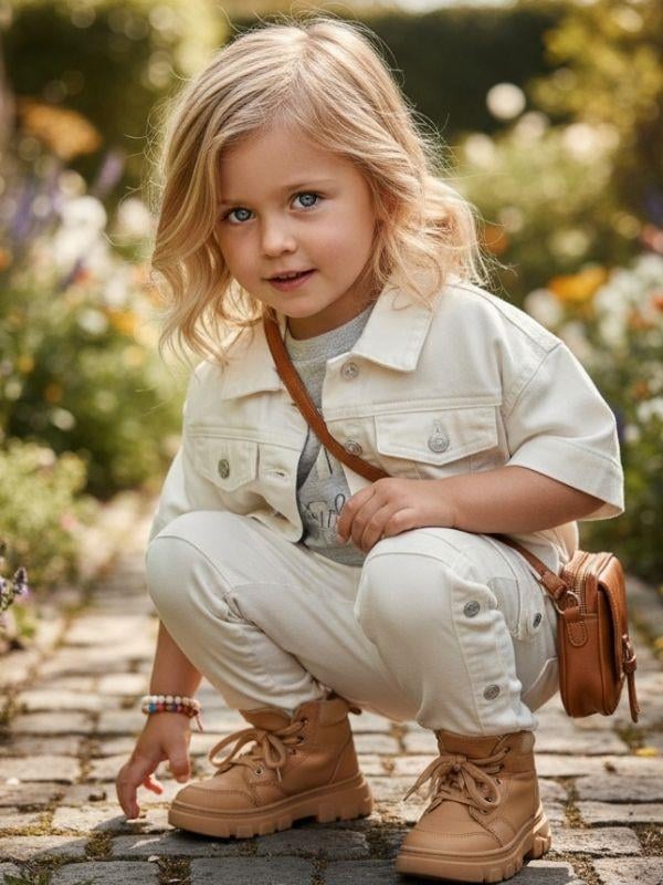 Kız Çocuk Pamuklu Cep Detaylı Yırtmaçlı Pantolon