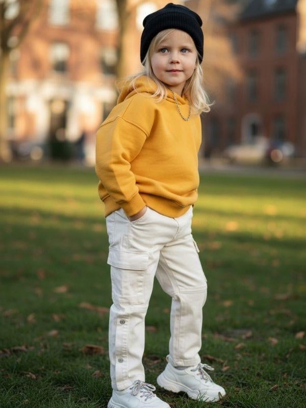 Kız Çocuk Pamuklu Cep Detaylı Yırtmaçlı Pantolon