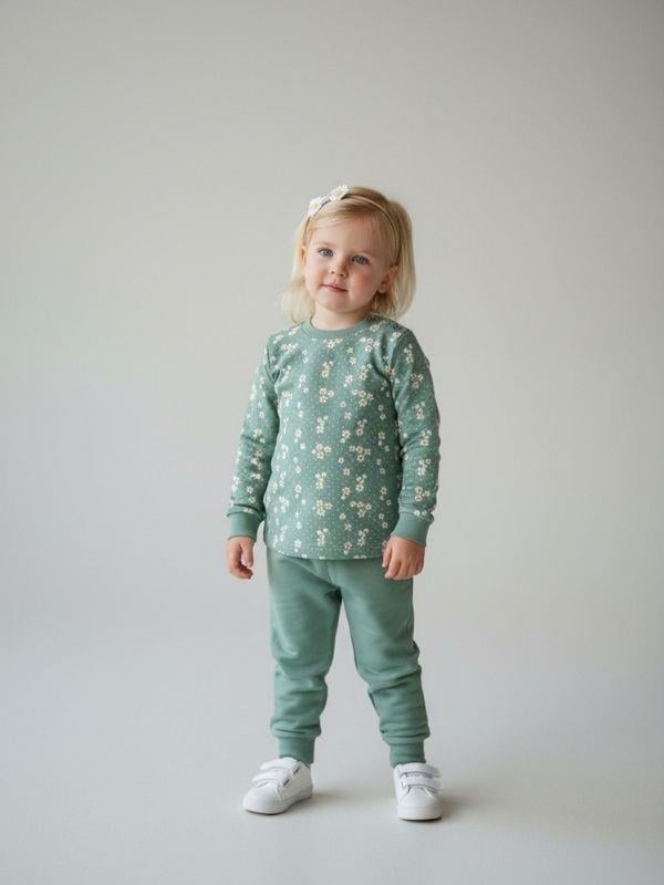 Kız Çocuk Pamuklu Çiçek Desenli Pijama Takımı