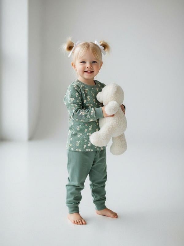 Kız Çocuk Pamuklu Çiçek Desenli Pijama Takımı