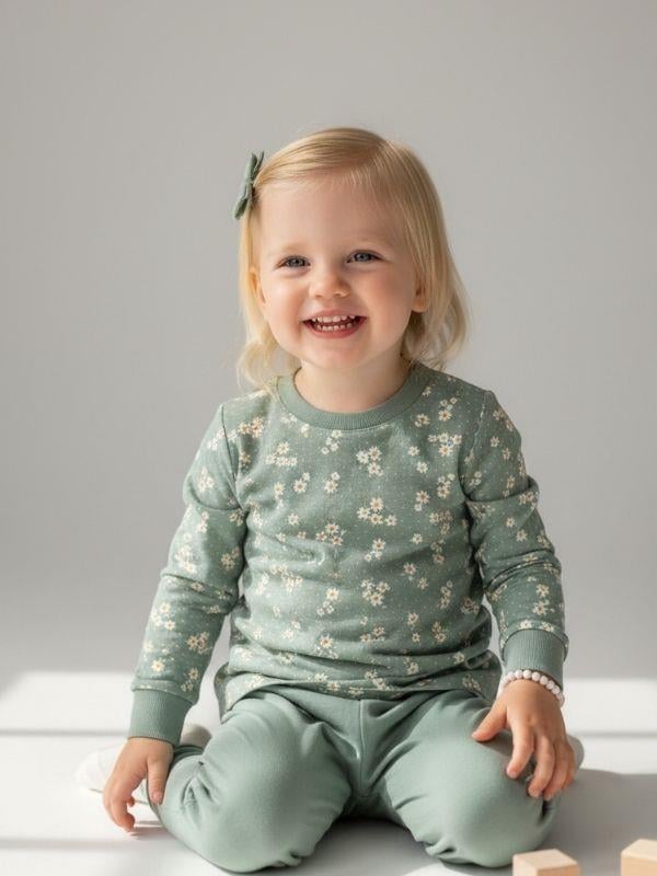 Kız Çocuk Pamuklu Çiçek Desenli Pijama Takımı