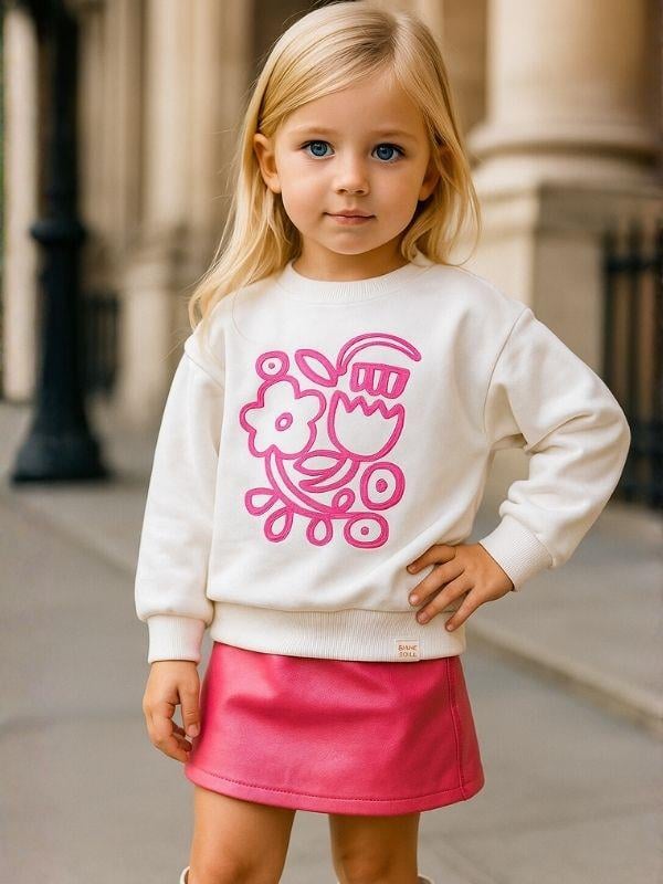 Kız Çocuk Pamuklu Çiçek Desenli Sweatshirt