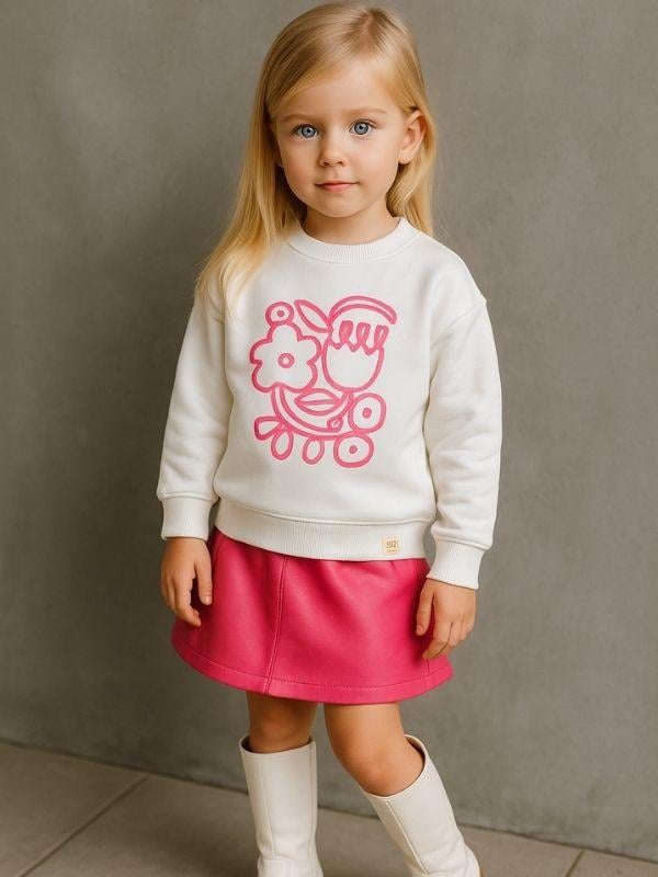 Kız Çocuk Pamuklu Çiçek Desenli Sweatshirt