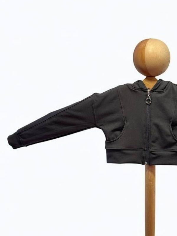 Kız Çocuk Pamuklu Crop Fermuarlı Kapuşonlu Hırka