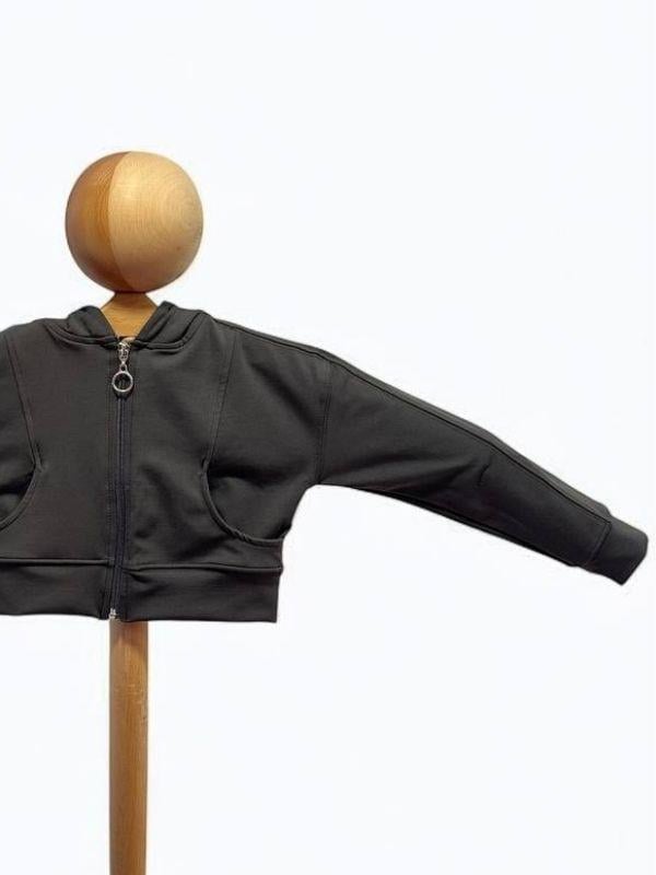 Kız Çocuk Pamuklu Crop Fermuarlı Kapuşonlu Hırka