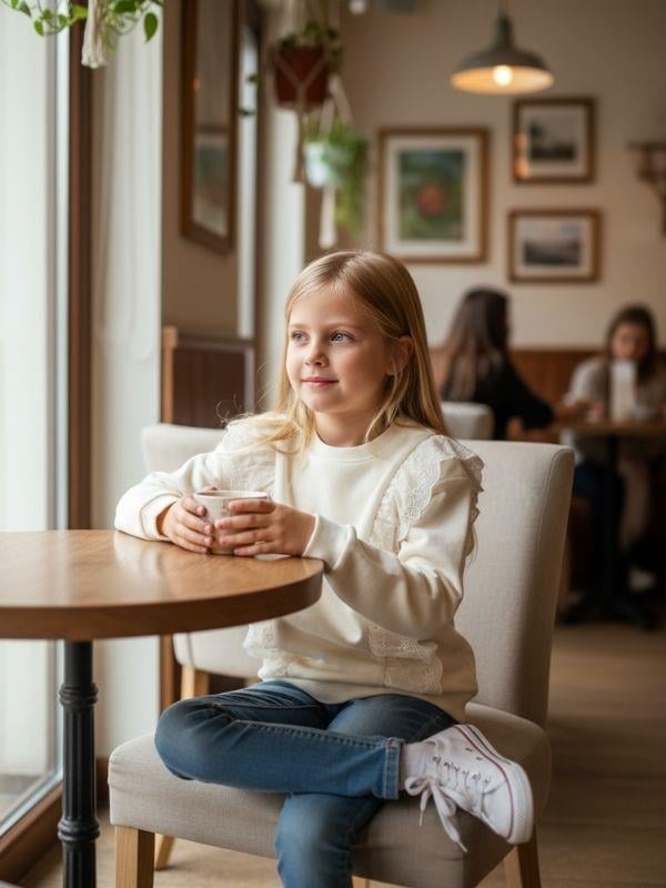 Kız Çocuk Pamuklu Dantel Detaylı Sweatshirt