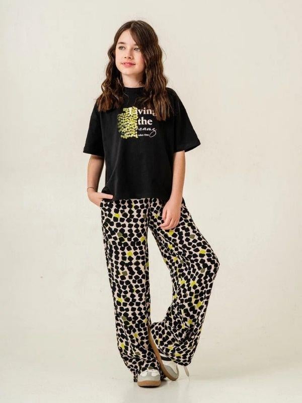 Kız Çocuk Pamuklu Desenli Pantolonlu Takım