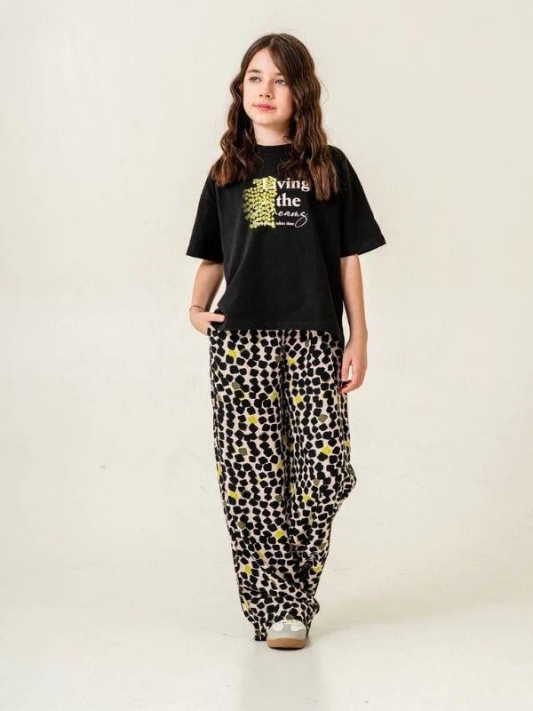 Kız Çocuk Pamuklu Desenli Pantolonlu Takım