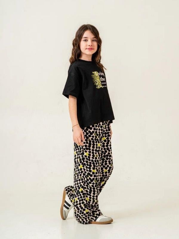 Kız Çocuk Pamuklu Desenli Pantolonlu Takım