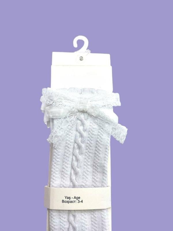 Kız Çocuk Pamuklu Diz Altı Fiyonklu Çorap