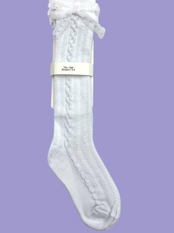 Kız Çocuk Pamuklu Diz Altı Fiyonklu Çorap