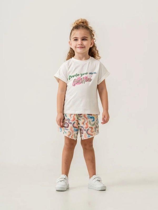 Kız Çocuk Pamuklu Dokuma Şort T-shirt Takım