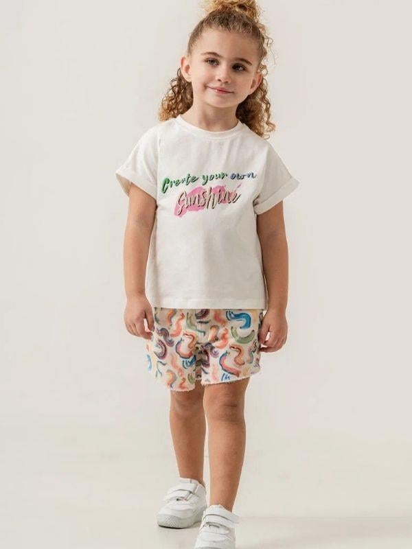 Kız Çocuk Pamuklu Dokuma Şort T-shirt Takım