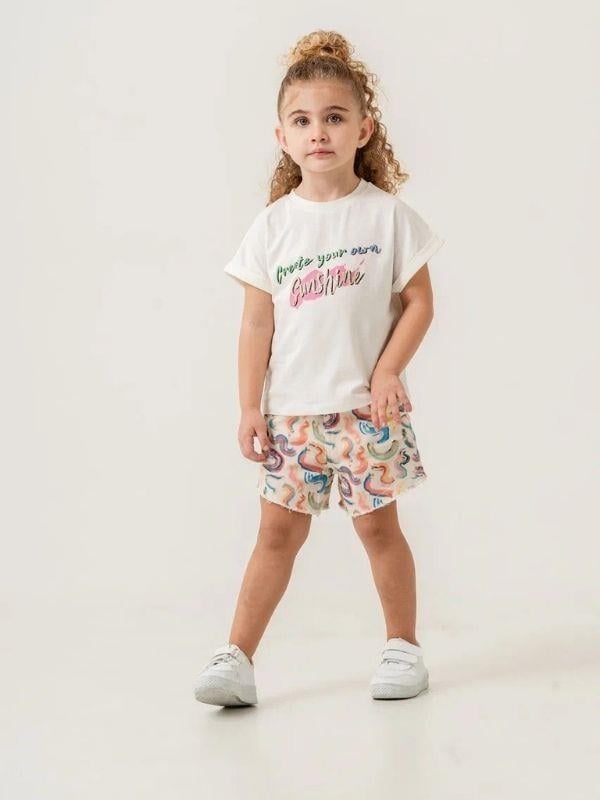 Kız Çocuk Pamuklu Dokuma Şort T-shirt Takım