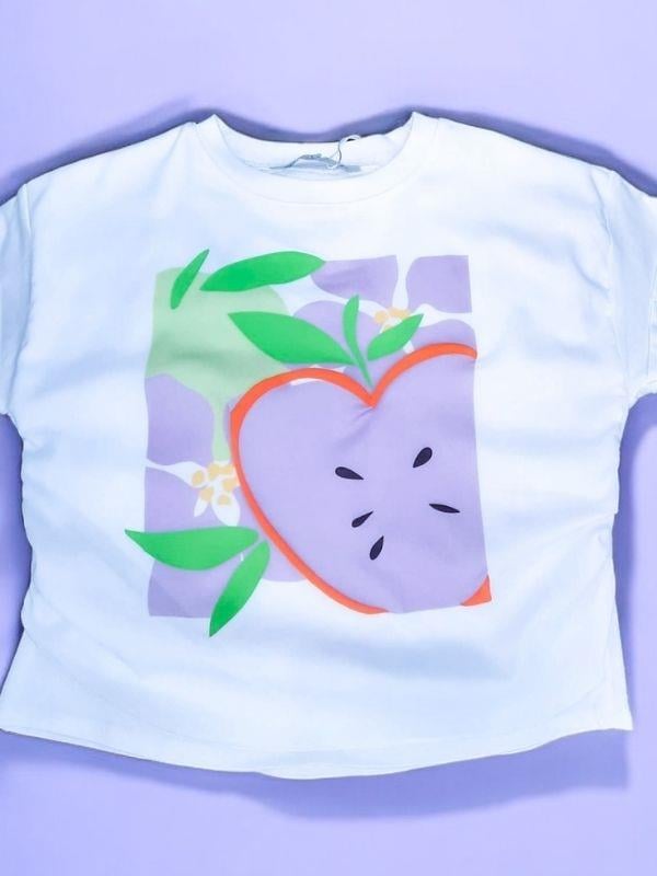Kız Çocuk Pamuklu Elma Baskılı Bluz