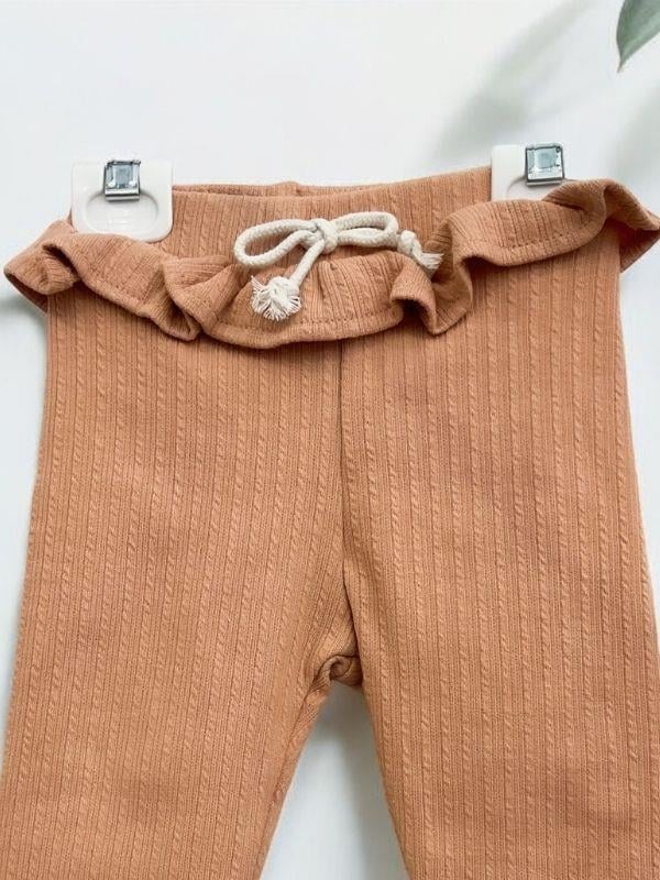 Kız Çocuk Pamuklu Fırfır Detaylı Taytlı Takım