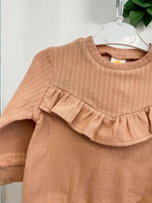 Kız Çocuk Pamuklu Fırfır Detaylı Taytlı Takım