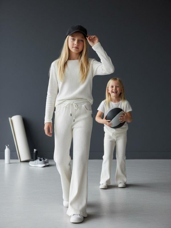 Kız Çocuk Pamuklu Fitilli Beli Lastikli İspanyol Paça Eşofman Altı