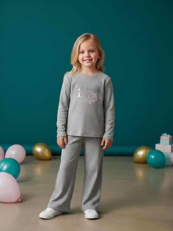 Kız Çocuk Pamuklu Fitilli Eşofman Takım