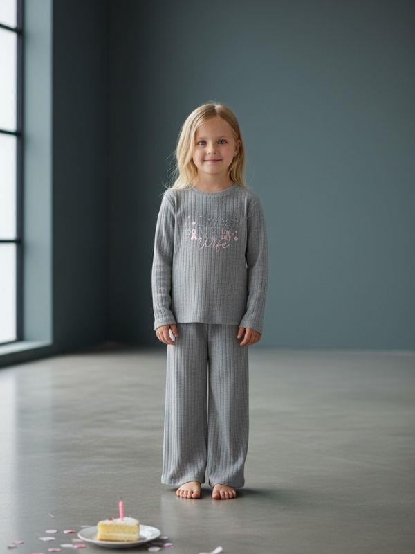 Kız Çocuk Pamuklu Fitilli Eşofman Takım