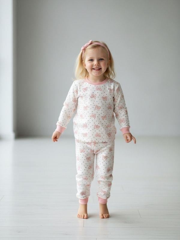 Kız Çocuk Pamuklu Fiyonk Baskılı Pijama Takımı