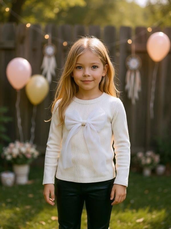 Kız Çocuk Pamuklu Fiyonklu Bluz