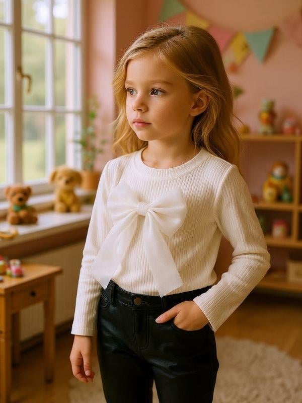 Kız Çocuk Pamuklu Fiyonklu Bluz