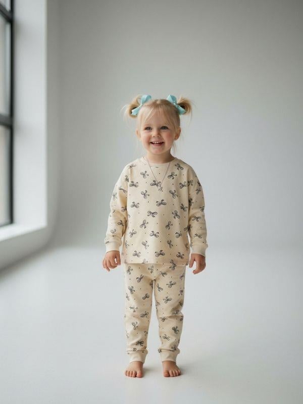 Kız Çocuk Pamuklu Fiyonklu Pijama Takımı