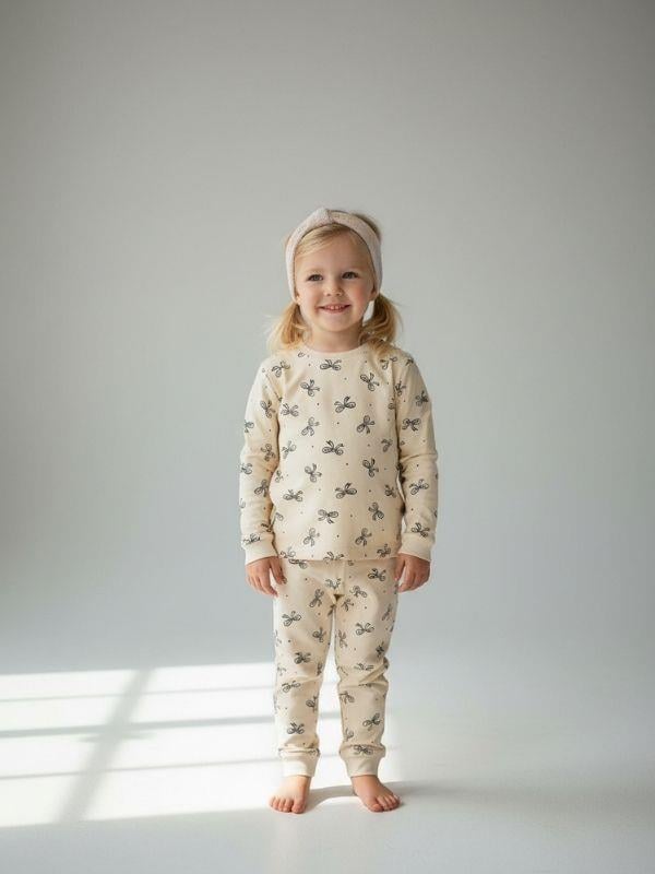 Kız Çocuk Pamuklu Fiyonklu Pijama Takımı