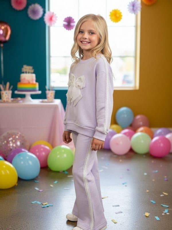 Kız Çocuk Pamuklu Fiyonklu Taşlı Takım