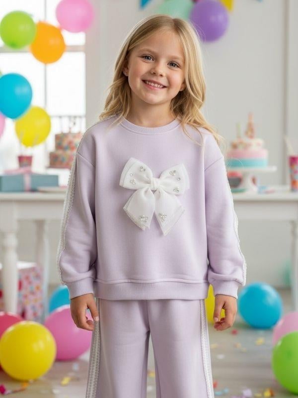 Kız Çocuk Pamuklu Fiyonklu Taşlı Takım