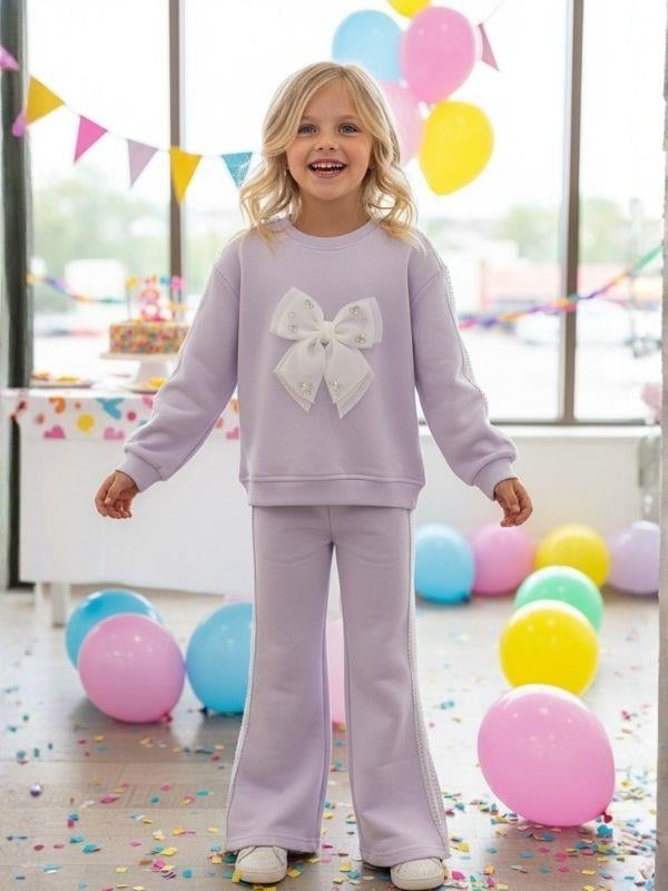 Kız Çocuk Pamuklu Fiyonklu Taşlı Takım