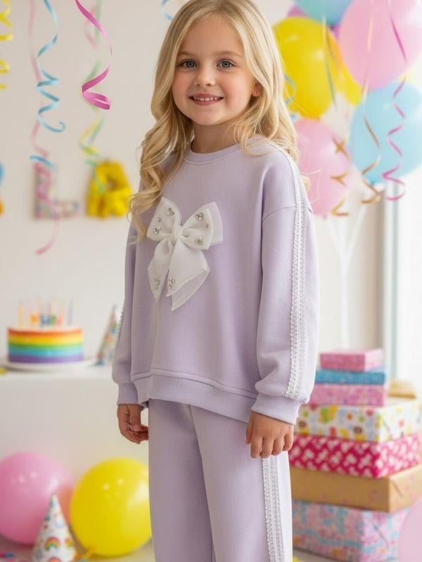 Kız Çocuk Pamuklu Fiyonklu Taşlı Takım